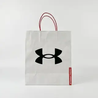 Подарунковий білий паперовий пакет Under Armour 35×30×14.5 см I Фірмовий пакет з ручками для взуття та одягу