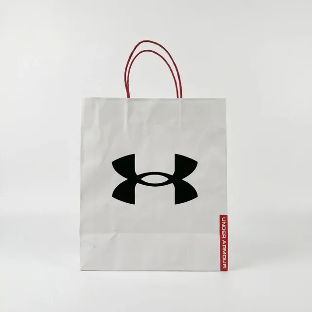 Подарунковий білий паперовий пакет Under Armour 35×30×14.5 см I Фірмовий пакет з ручками для взуття та одягу