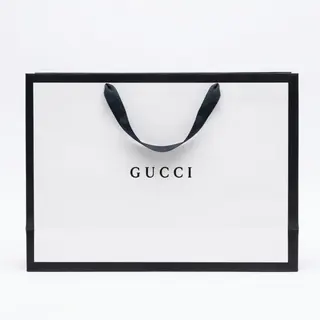Фірмовий паперовий пакет Gucci 32×28×10.5 см I Подарунковий пакет з тканинними ручками для взуття, парфумів, одягу та подарунків