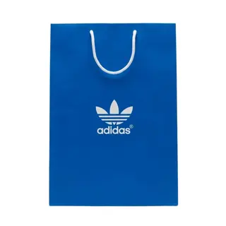 Синій паперовий пакет Adidas Originals 37×26×12.5 см I Фірмовий подарунковий пакет з ручками для кросівок, одягу та подарунків